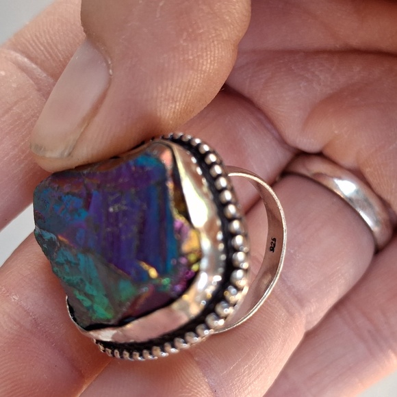 New Rainbow Titanium Crystal Quartz 925 Silver Statement Ring. - Picture 8 of 13